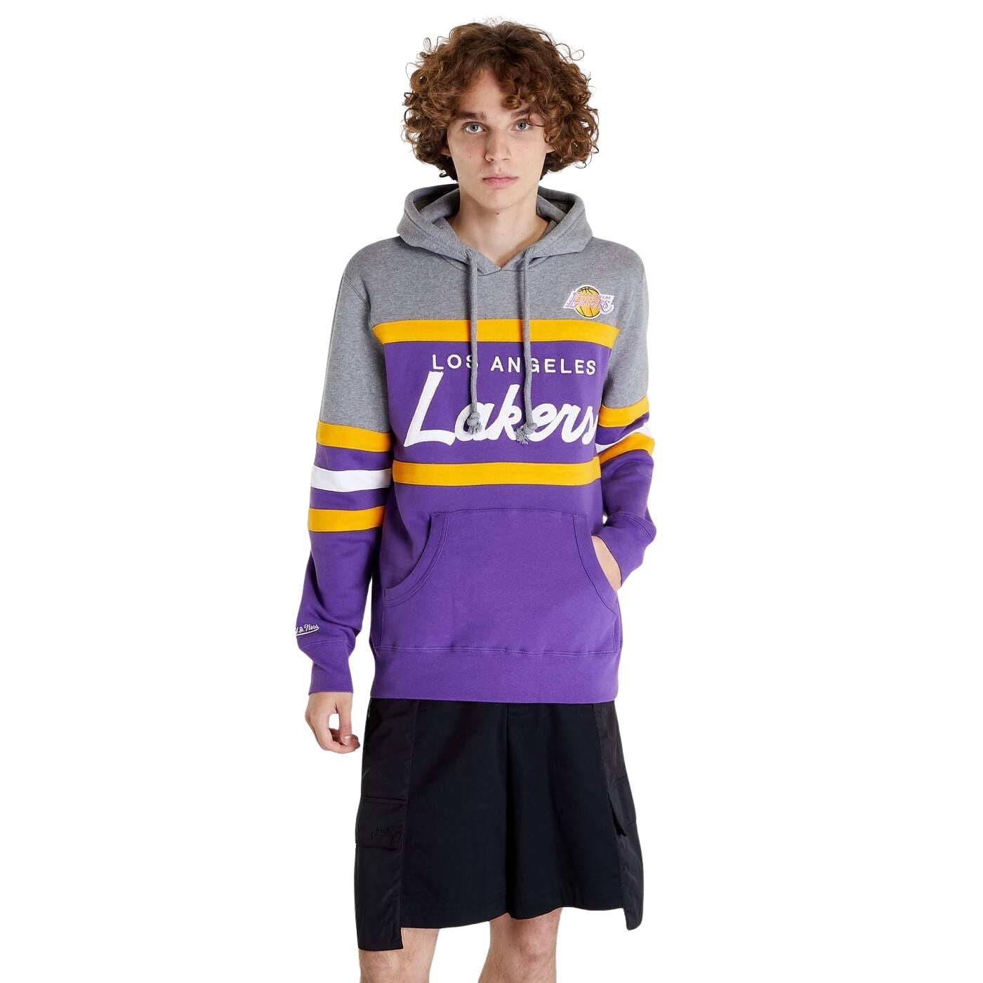 0697589673703 - Mitchell & Ness NBA Head Coach LA Lakers Hoodie Gr XL Herren Lila