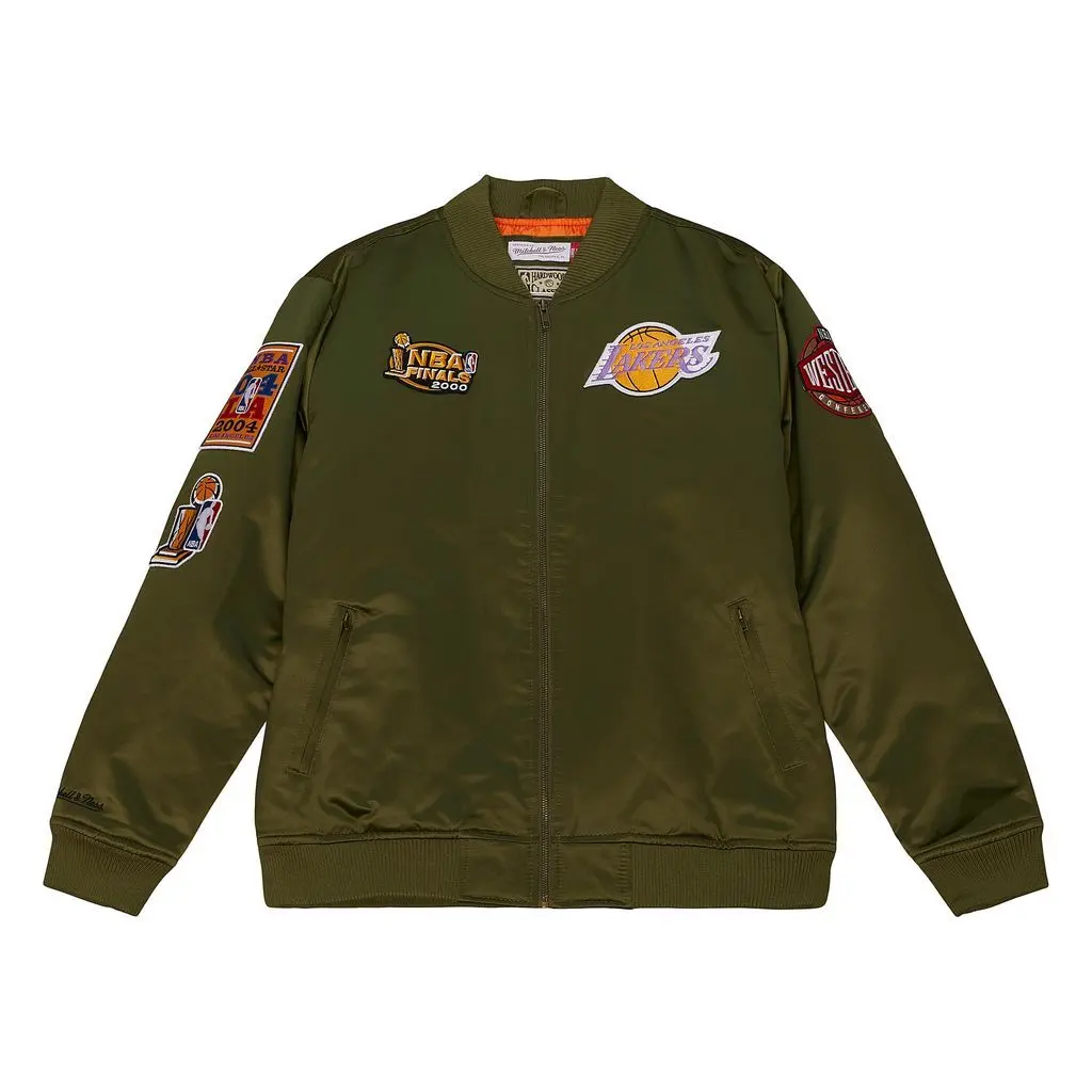 0195563606469 - Mitchell & Ness NBA Flight Satin - LA Lakers Winterjacke Gr M Herren Grün
