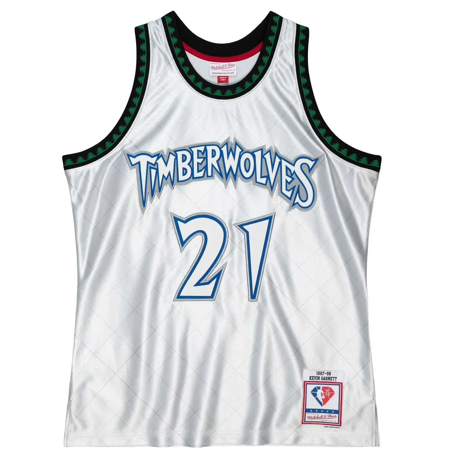 0196294249673 - Maillot NBA Minnesota Timberwolves Kevin Garnett Swingman 75TH Platinum 1997 98