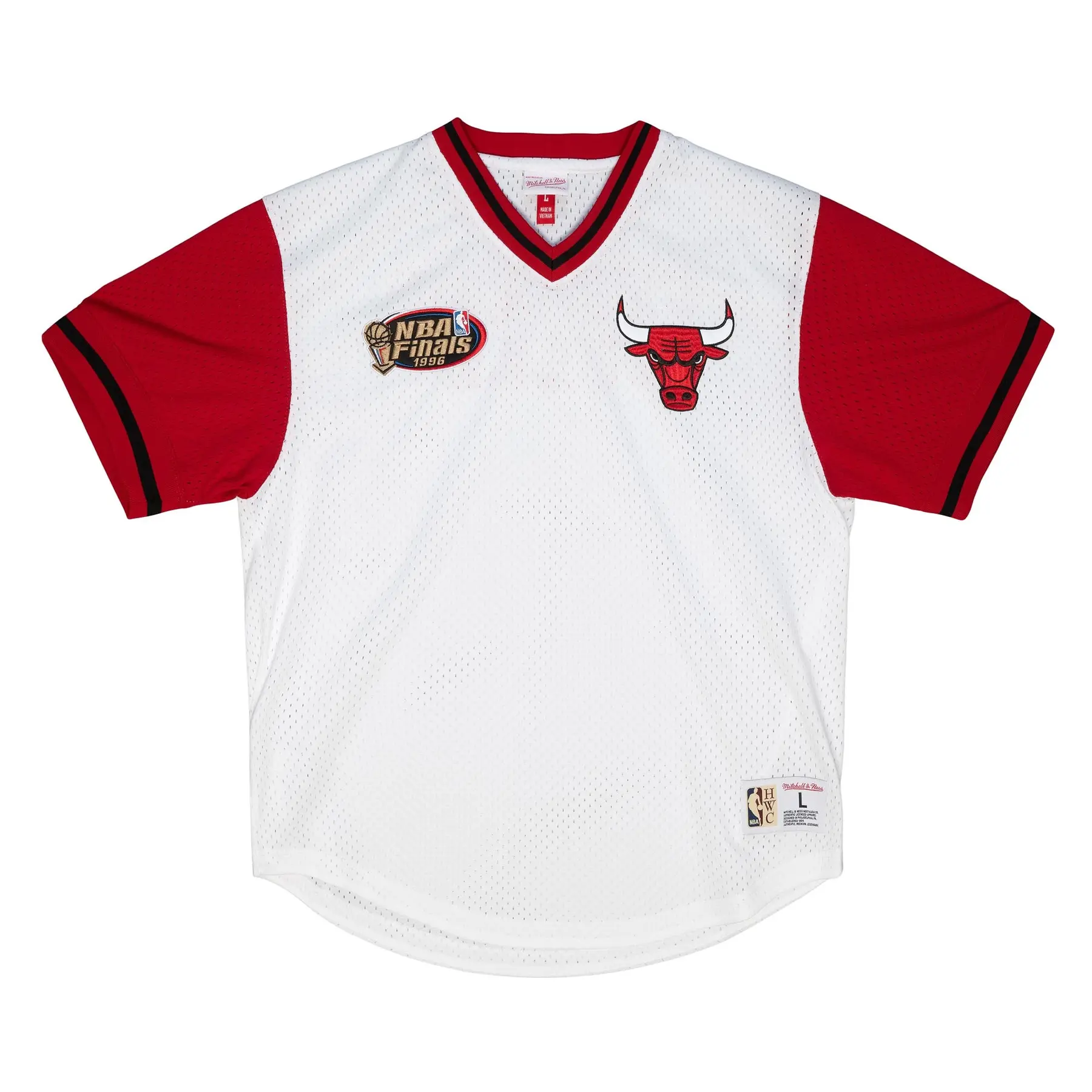 0195563514788 - Mitchell & Ness NBA Fashion Mesh V-Neck - Chicago Bulls T-Shirt Gr M Herren Weiß