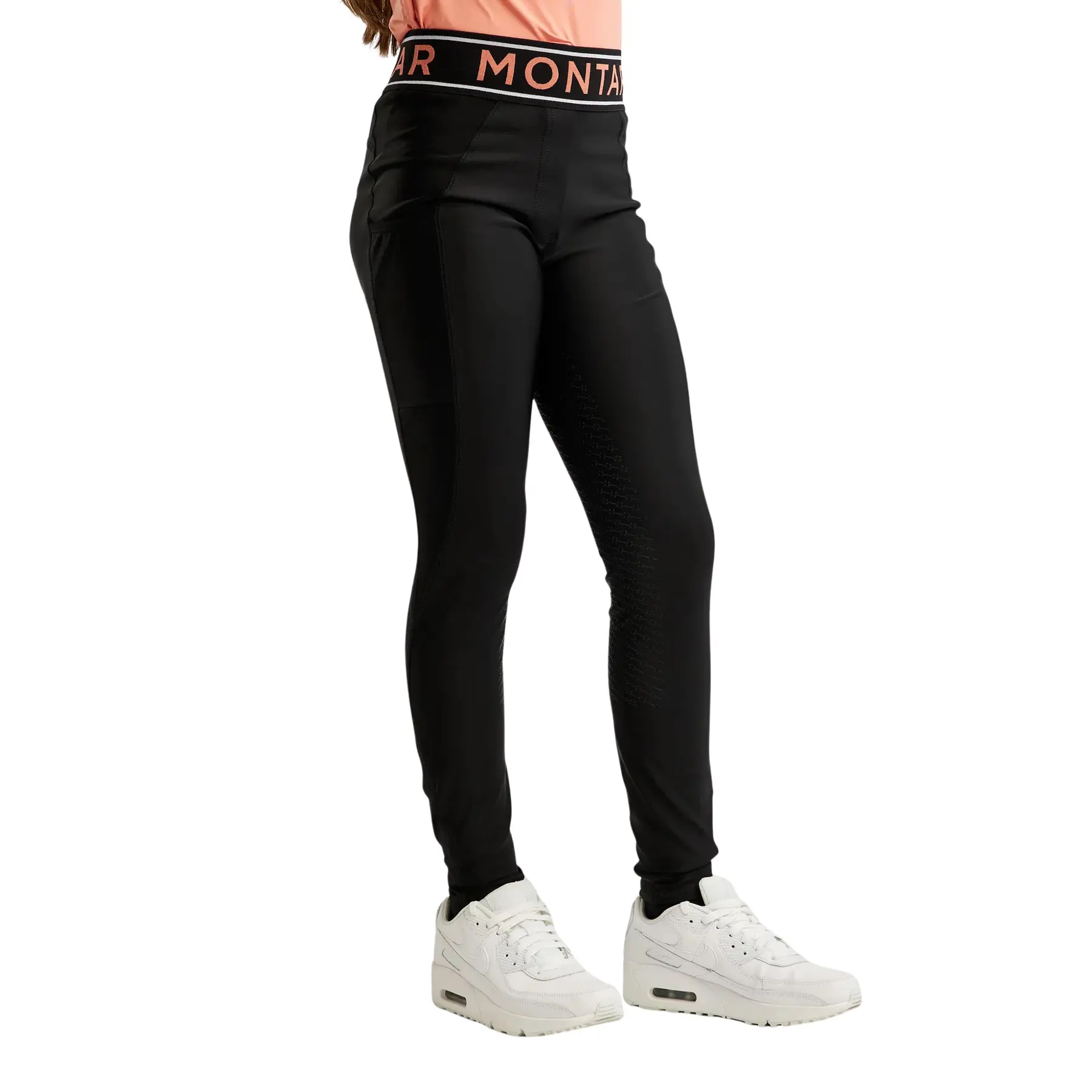 Montar Girls Noir ' Full Grip Riding Leggings Moava Viv Logo