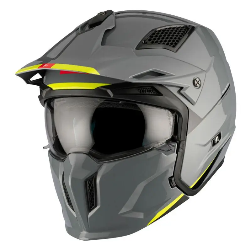 Transformierbarer Trial-Motorradhelm mit abnehmbarer Kinnschutz. MT Helmets Streetfighter Sv Uni (Ece 22.06)