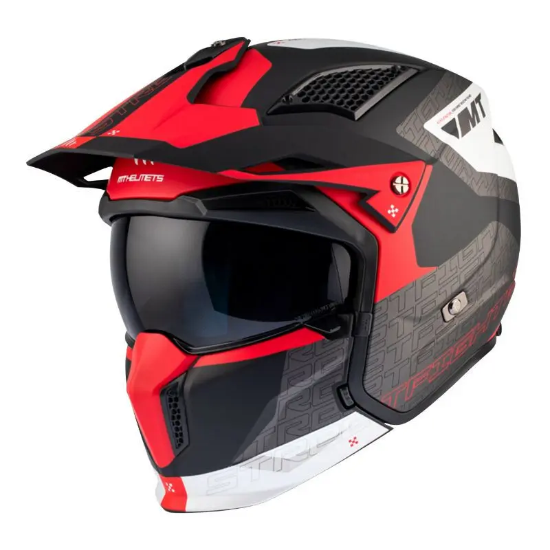 Einfacher Trial-Motorradhelm mit umwandelbarem Visier und abnehmbarem Kinnschutz MT Helmets Streetfighter Sv Totem B15 (ECE 22.06)