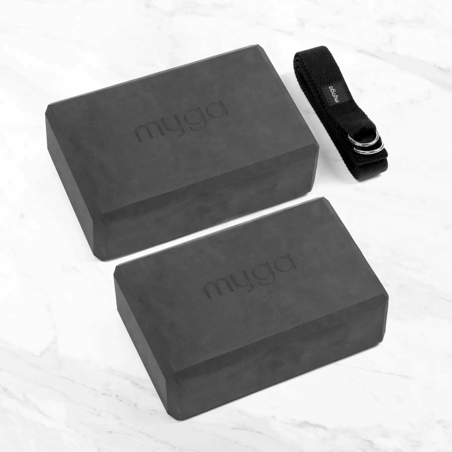 Myga Sangle de yoga avec bloc , Noir, Taille TU