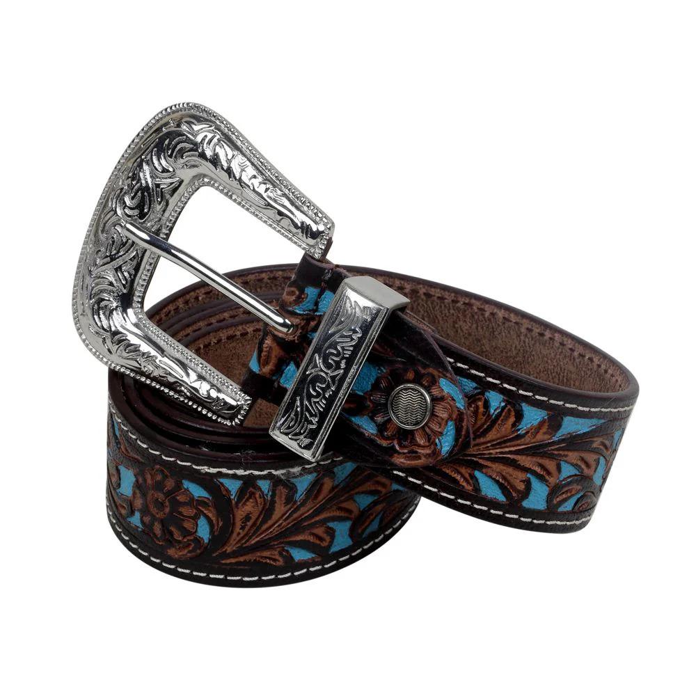 Cintura in pelle per donna  Turquoise Hand-Tooled