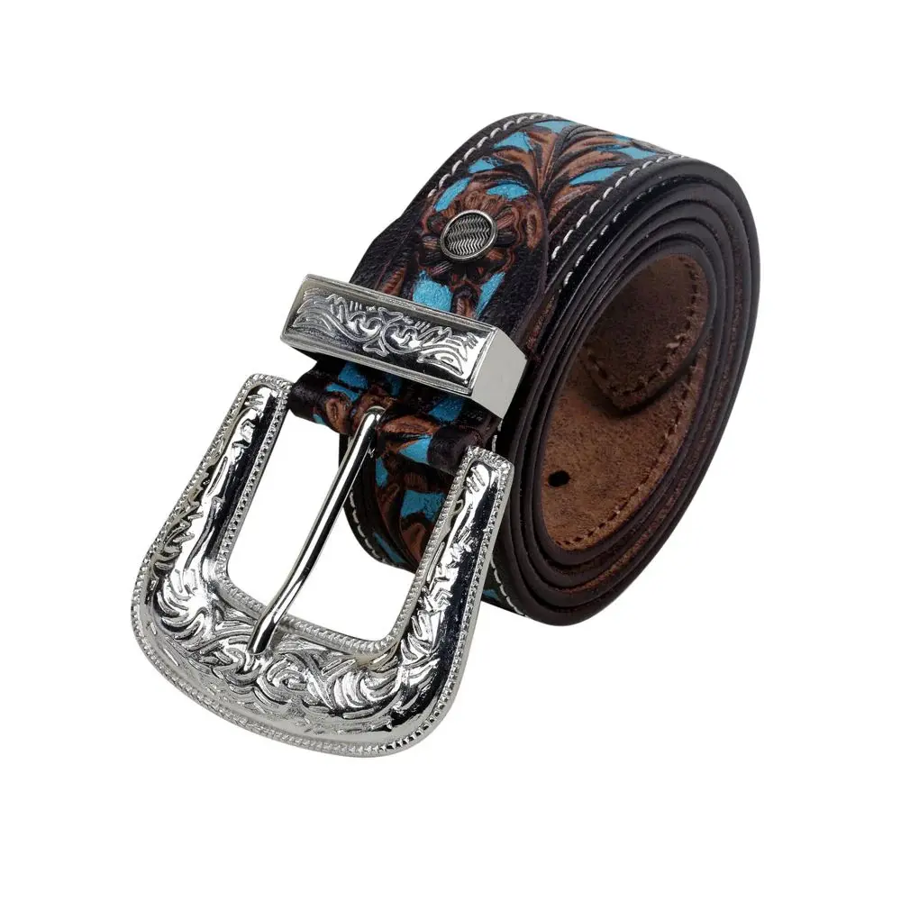 Leather belt woman Myra Bag Turquoise Hand-Tooled | Sneak display picture 1