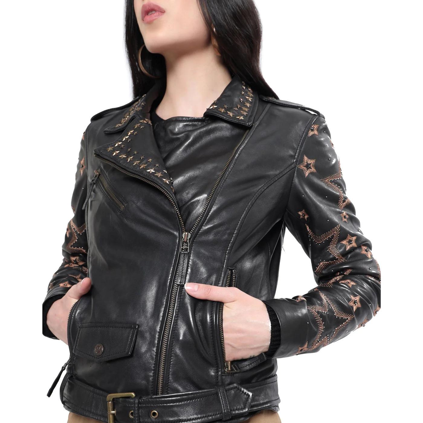 0840214650697 - Lederjacke Damen Brown Star