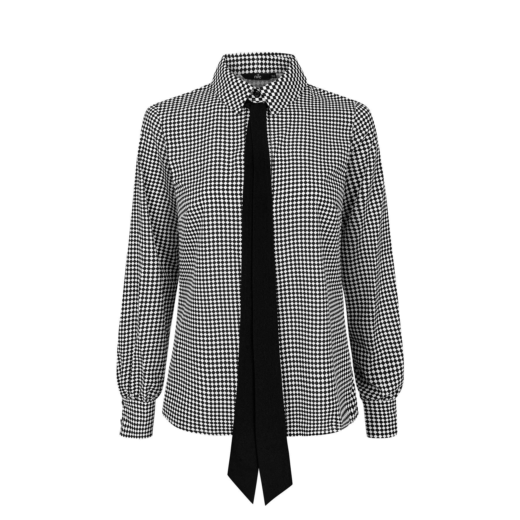 Blusa con nastro a motivo rombi donna