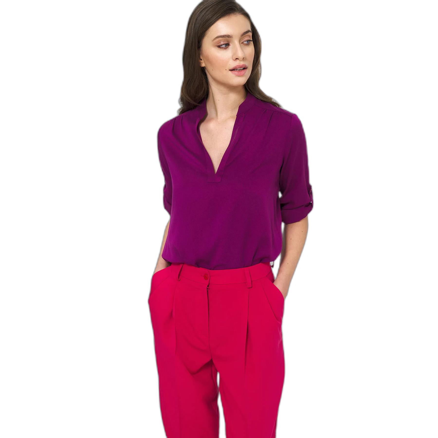 Blusa in viscosa con maniche arrotolate donna