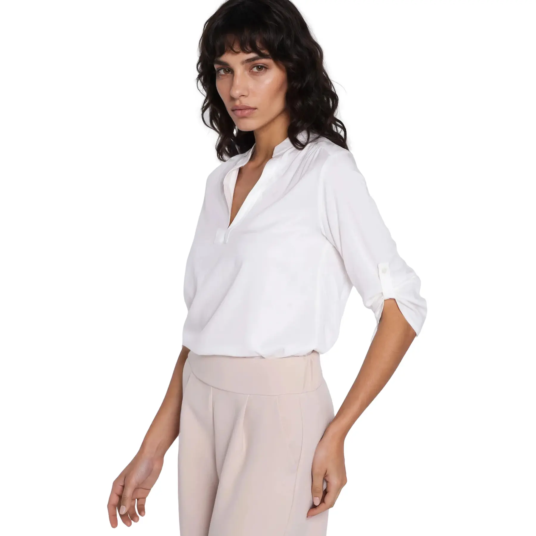 Blusa a maniche arrotolate donna