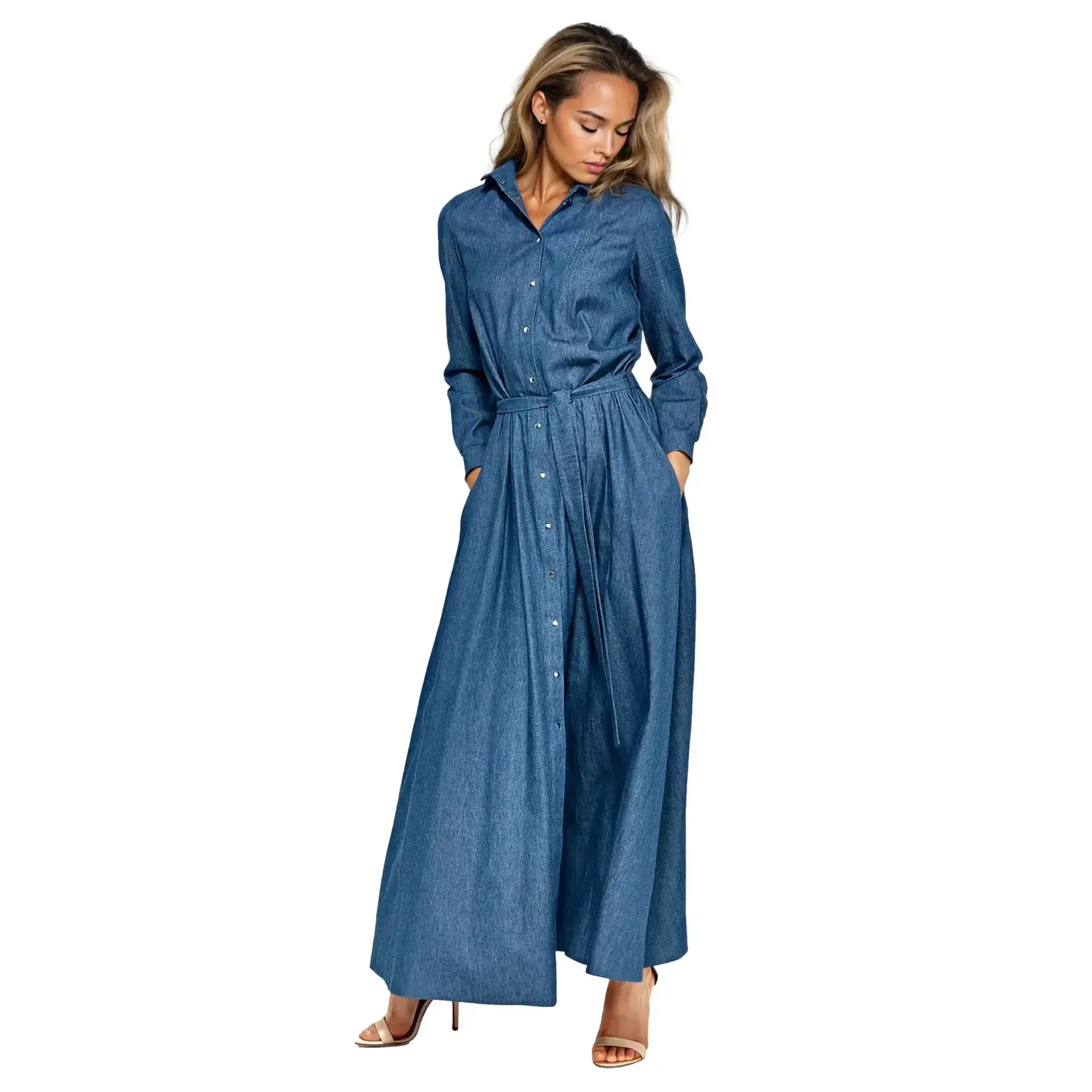 Kleid Hemdbluse lang Damen Nife