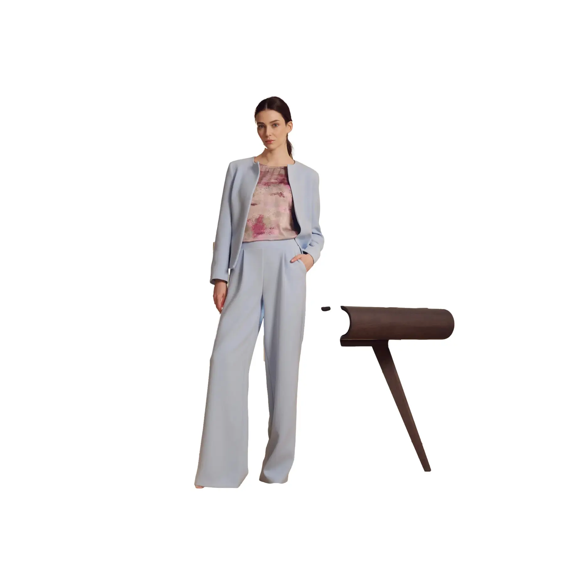 Pantaloni a vita alta con pieghe donna