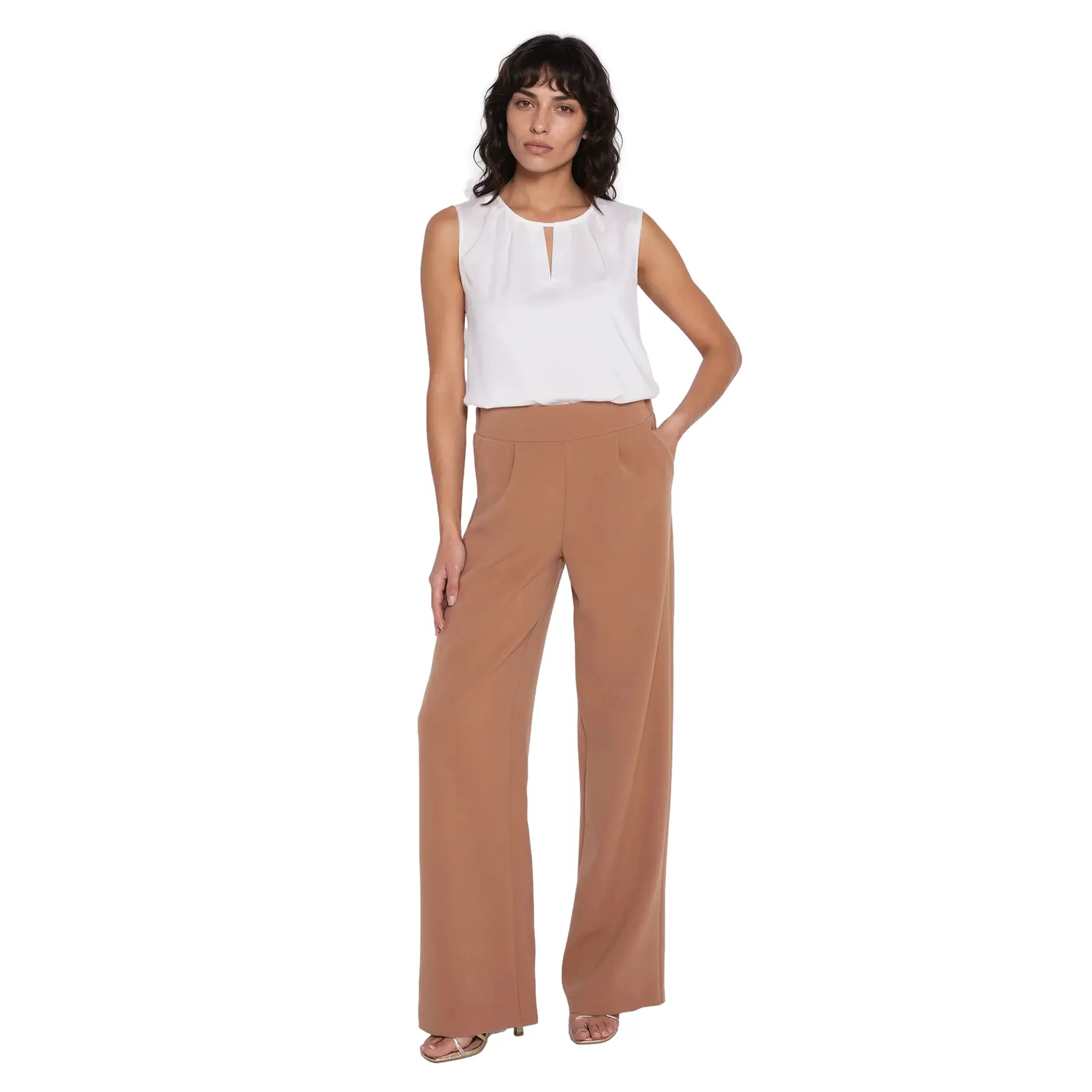 Pantaloni a vita alta con pieghe donna