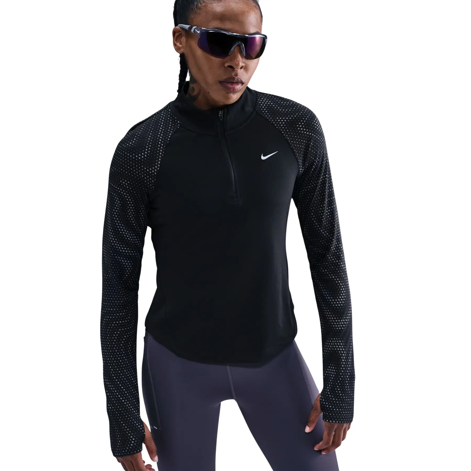 Nike Women's Noir Long-Sleeve 1/4 Zip Active Top Tempo Flash