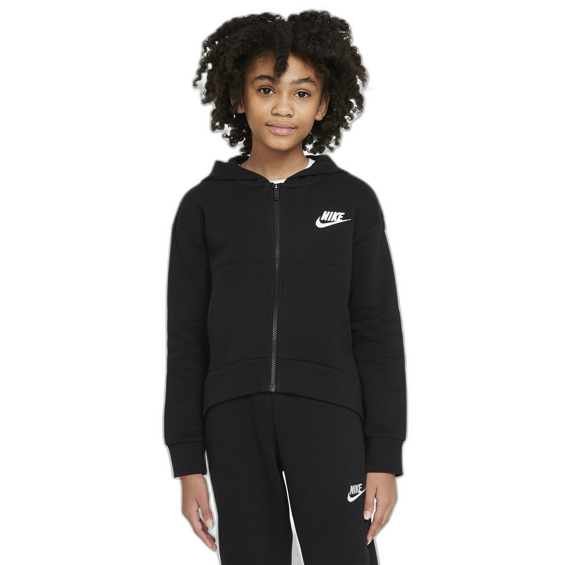 0194955972328 - Sportswear Club Fleece Hoodie mit durchgehendem Reißverschluss für ältere Kinder (Mädchen) - Schwarz