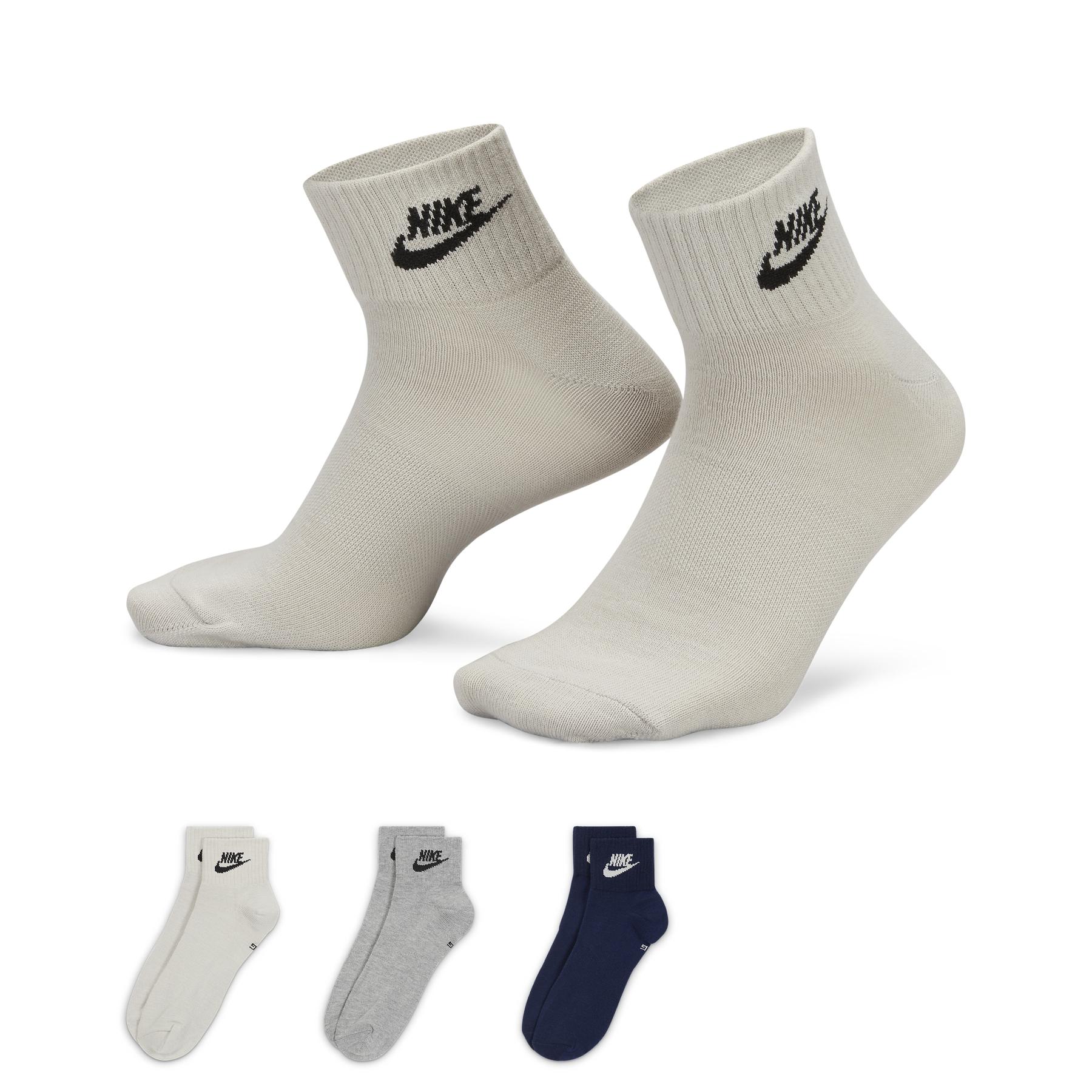 0196153837713 - - 3er-Pack knöchelhohe Socken in Beige Grau und Marineblau-Bunt