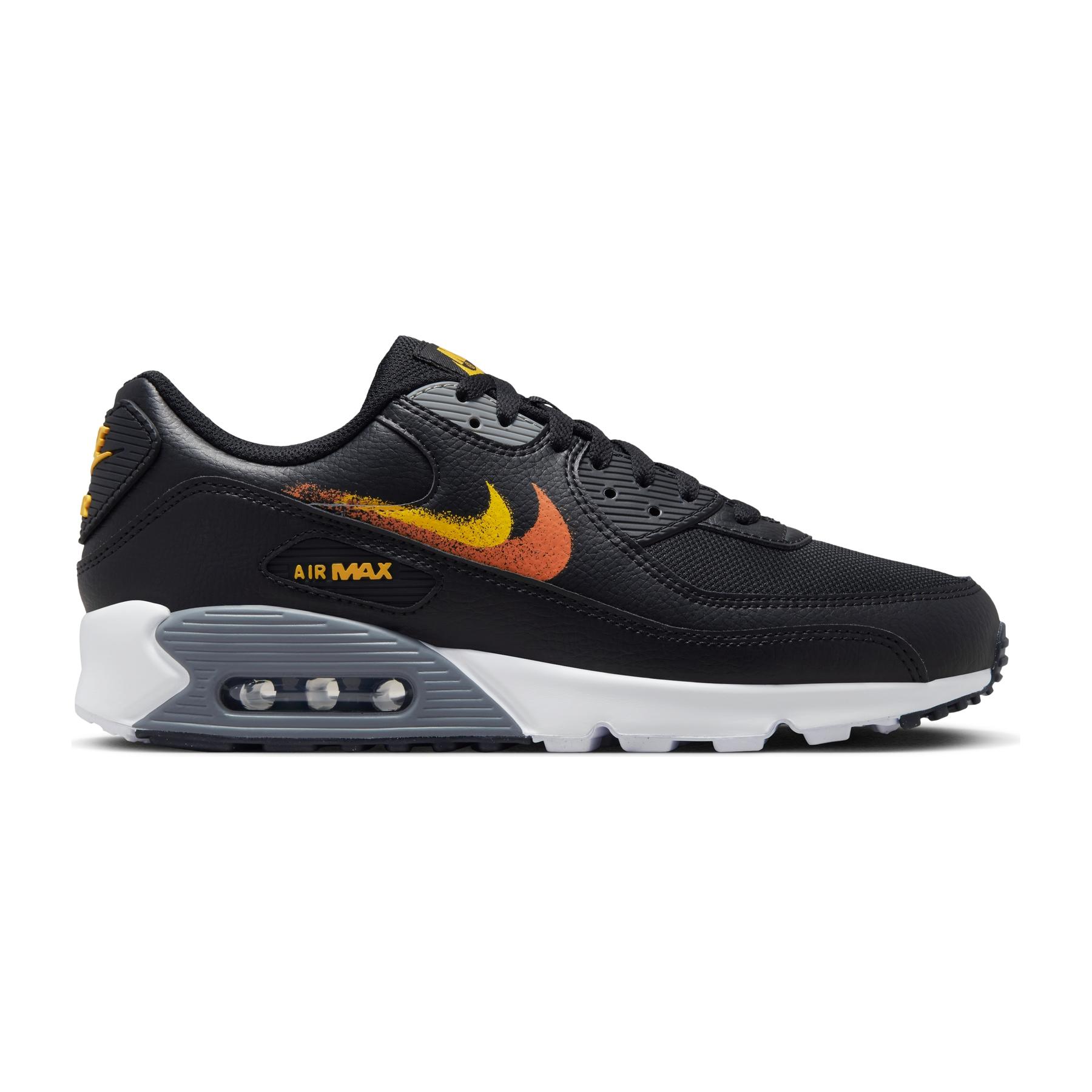 0196605831085 - - Air Max 90 - Schwarze Sneaker mit doppeltem Swoosh-Spray-Logo in Orange-Black