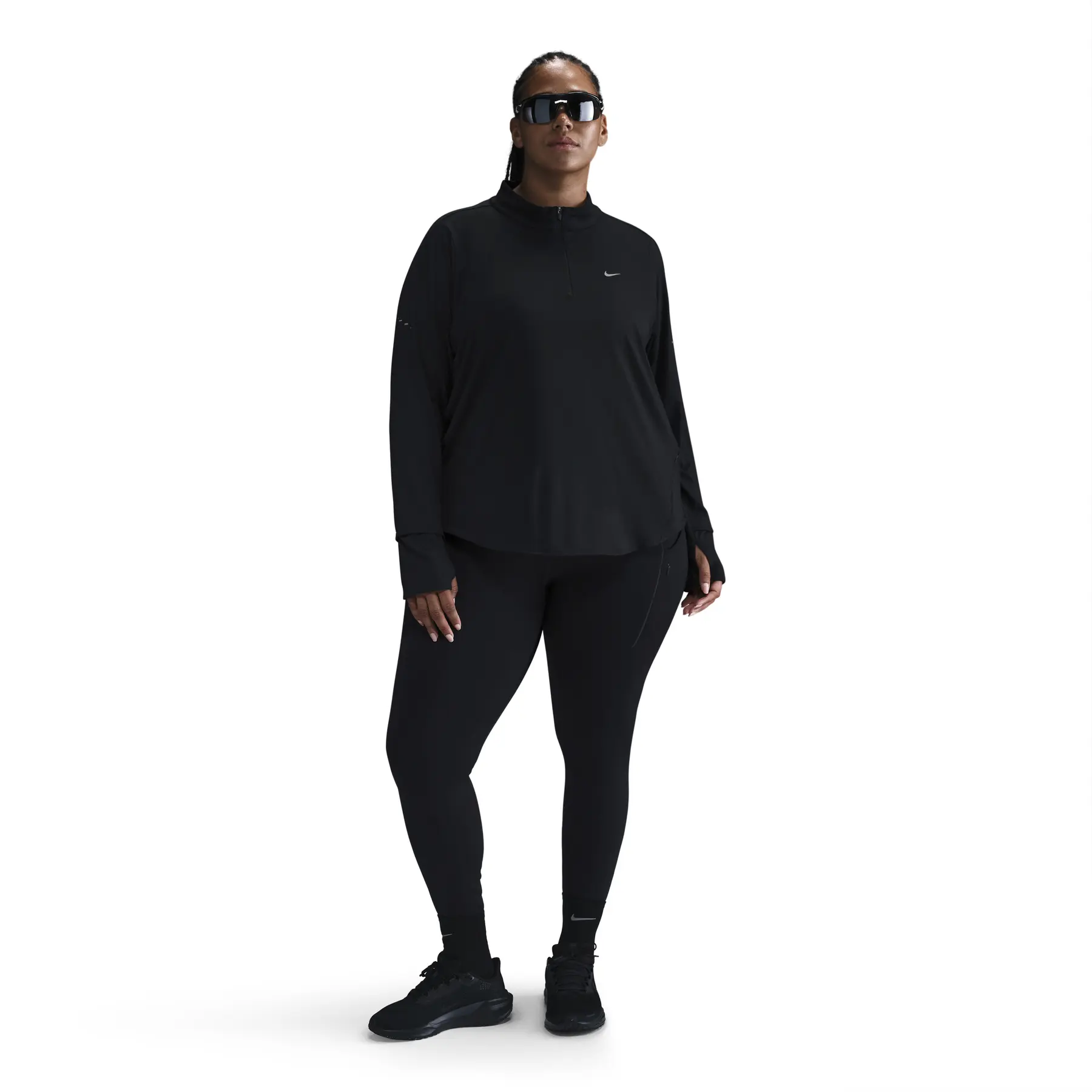 Damen Langarmshirt mit halbem Reißverschluss dri-fit - Noir - female - Size: 1X