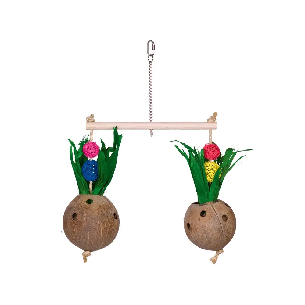 Meilleurs prix pour Jouets pour oiseaux en noix de coco avec perchoir et feuilles de maïs Nobby Pet