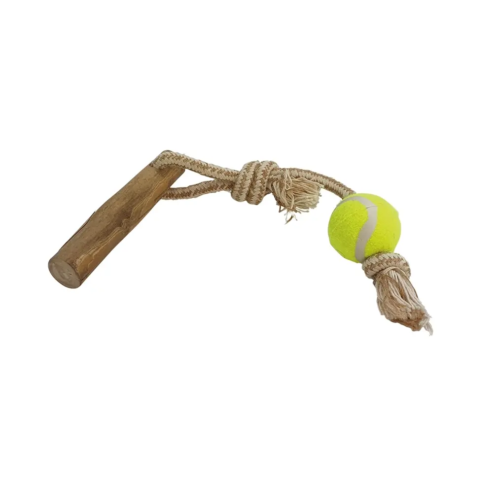 Nobby Pet Beige Coffee Wood Dog Toy With Rope And Ball