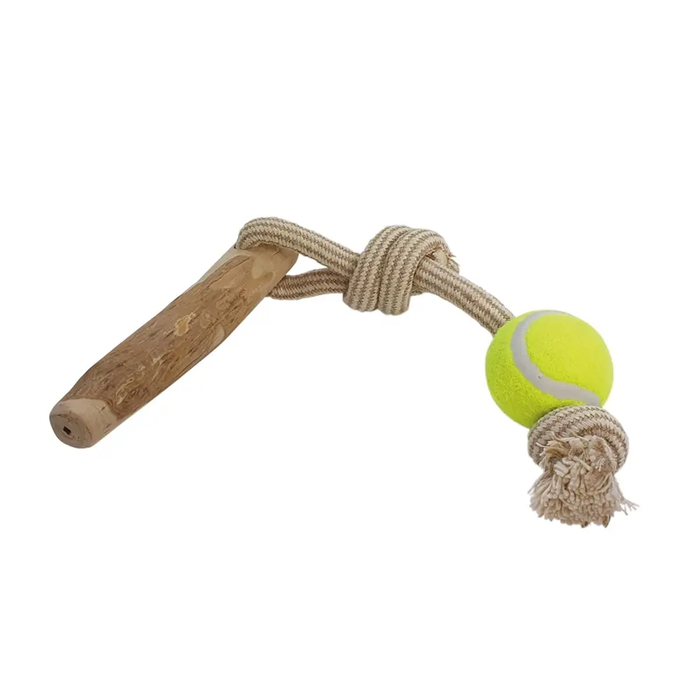 Nobby Pet Beige Coffee Wood Dog Toy With Rope And Ball