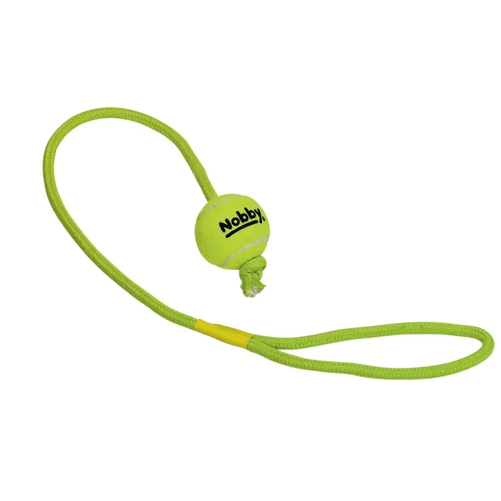 Nobby Pet Jaune Tennis Ball With Throw Rope For Dogs