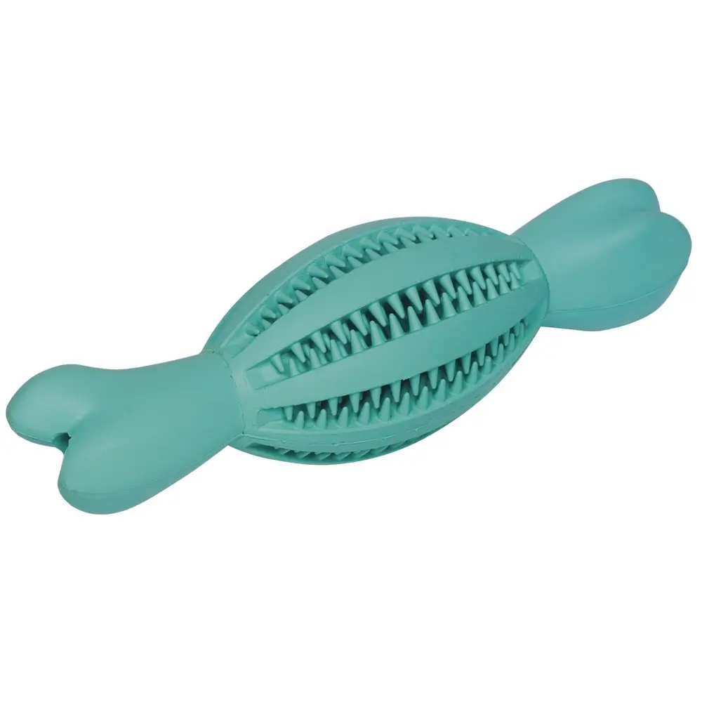 Nobby Pet Turquoise Rubber Dog Rugby Ball With Bone Dental Line