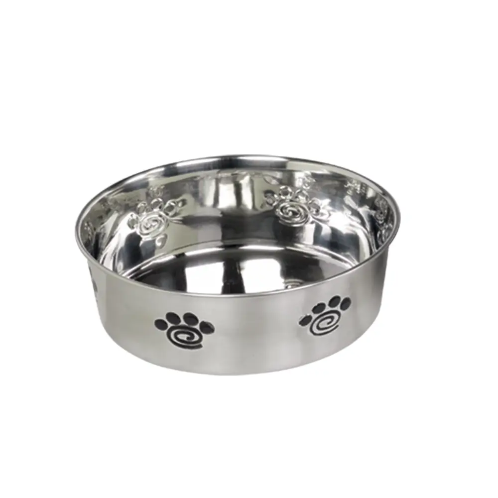 Nobby Pet Argenté Non-Slip Stainless Steel Dog Bowls Heavy Spiral