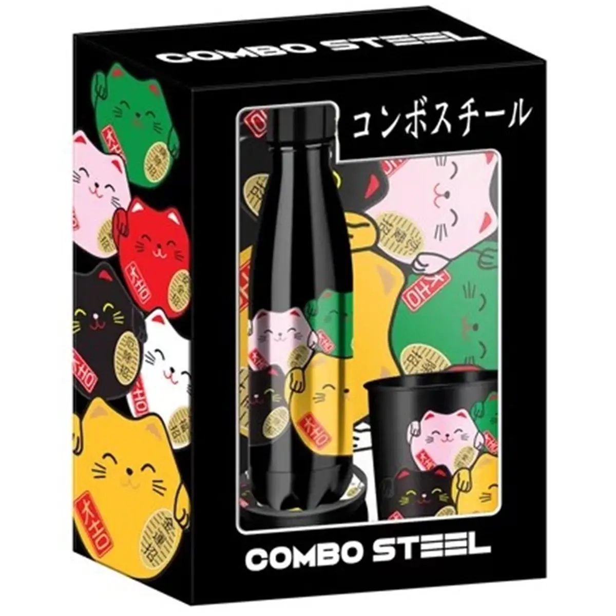 Isolerende fles met beker in staal voor kind Nomadict Maneki Neko