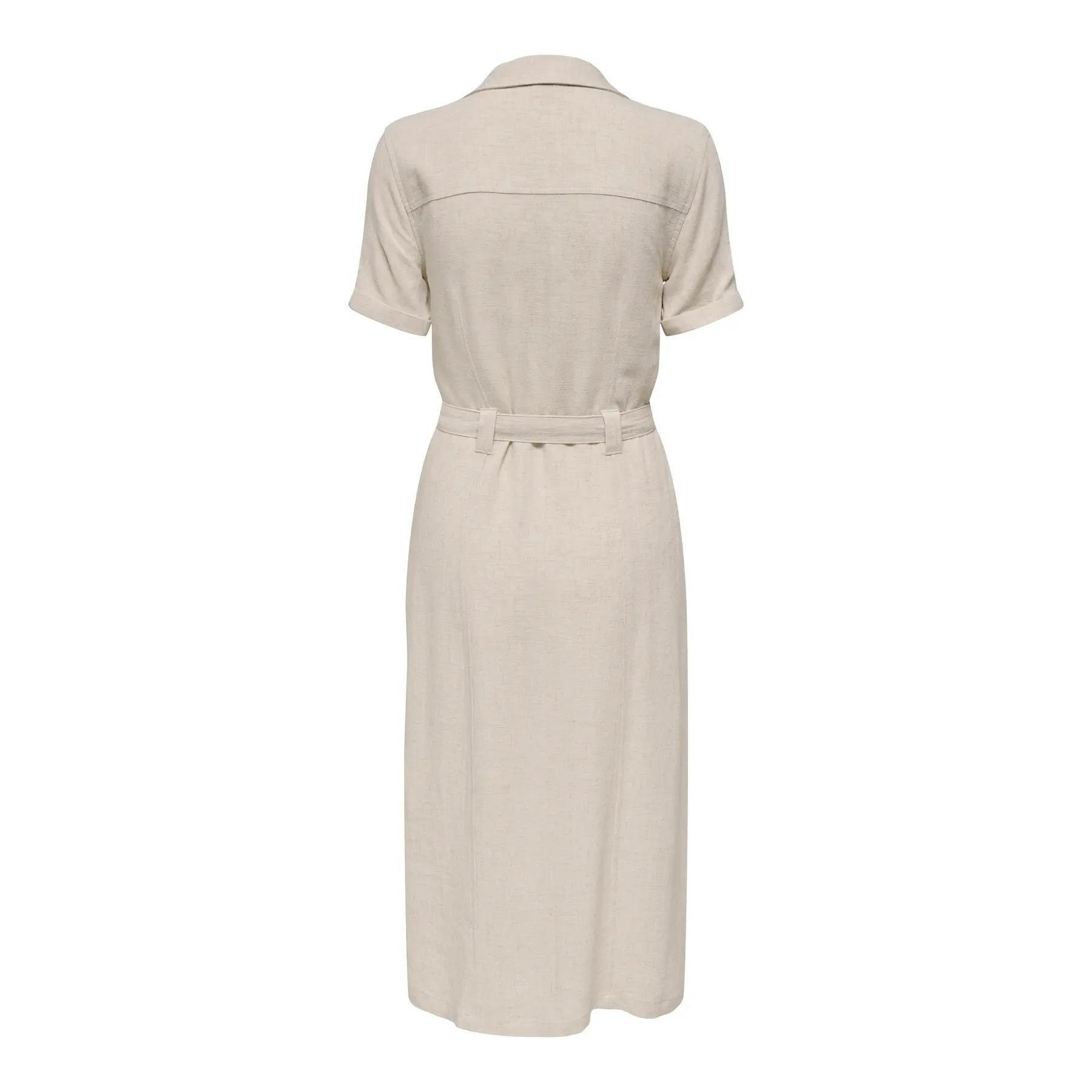 5715677100438 - ONLSIESTA SS LIN BL SHIRT DRESS PNT NOOS Mittellanges Kleid beige in M