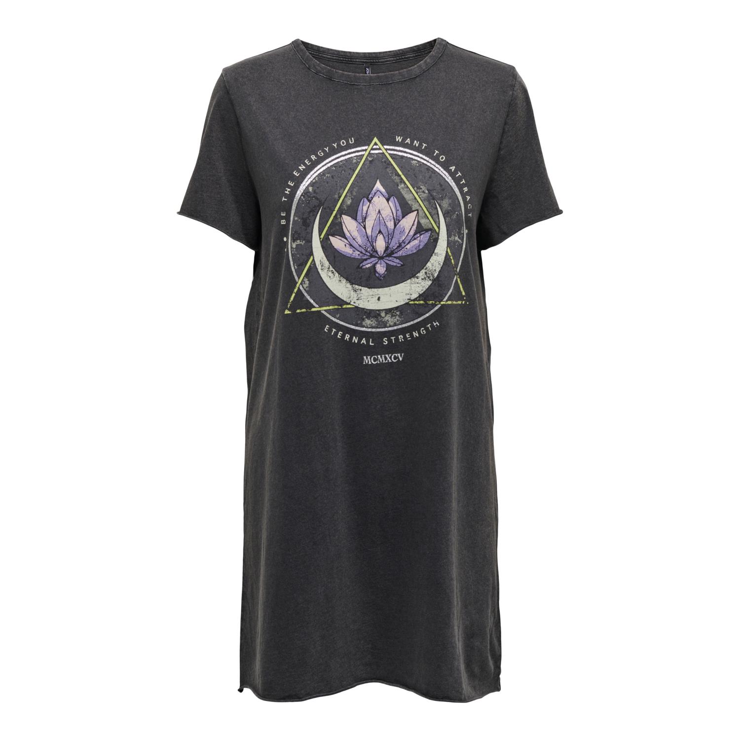 5715221397659 - - Kurzes T-Shirt-Kleid in verwaschenem Schwarz mit Grafikprint-Black