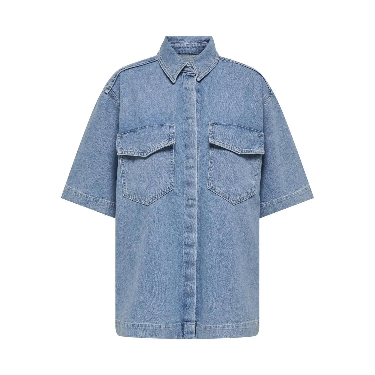 5715416379439 - - Oversize-Jeanshemd in Mittelblau mit Brusttaschen