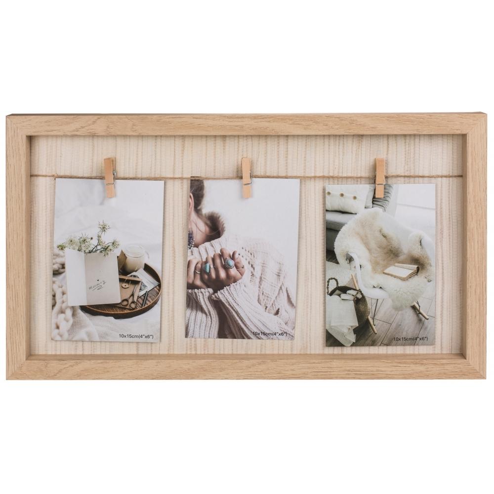 4029811401093 - Holzrahmen Wäscheleine mit Holzklammern naturfarben mit 3 Mini Klammern zum Aufhängen