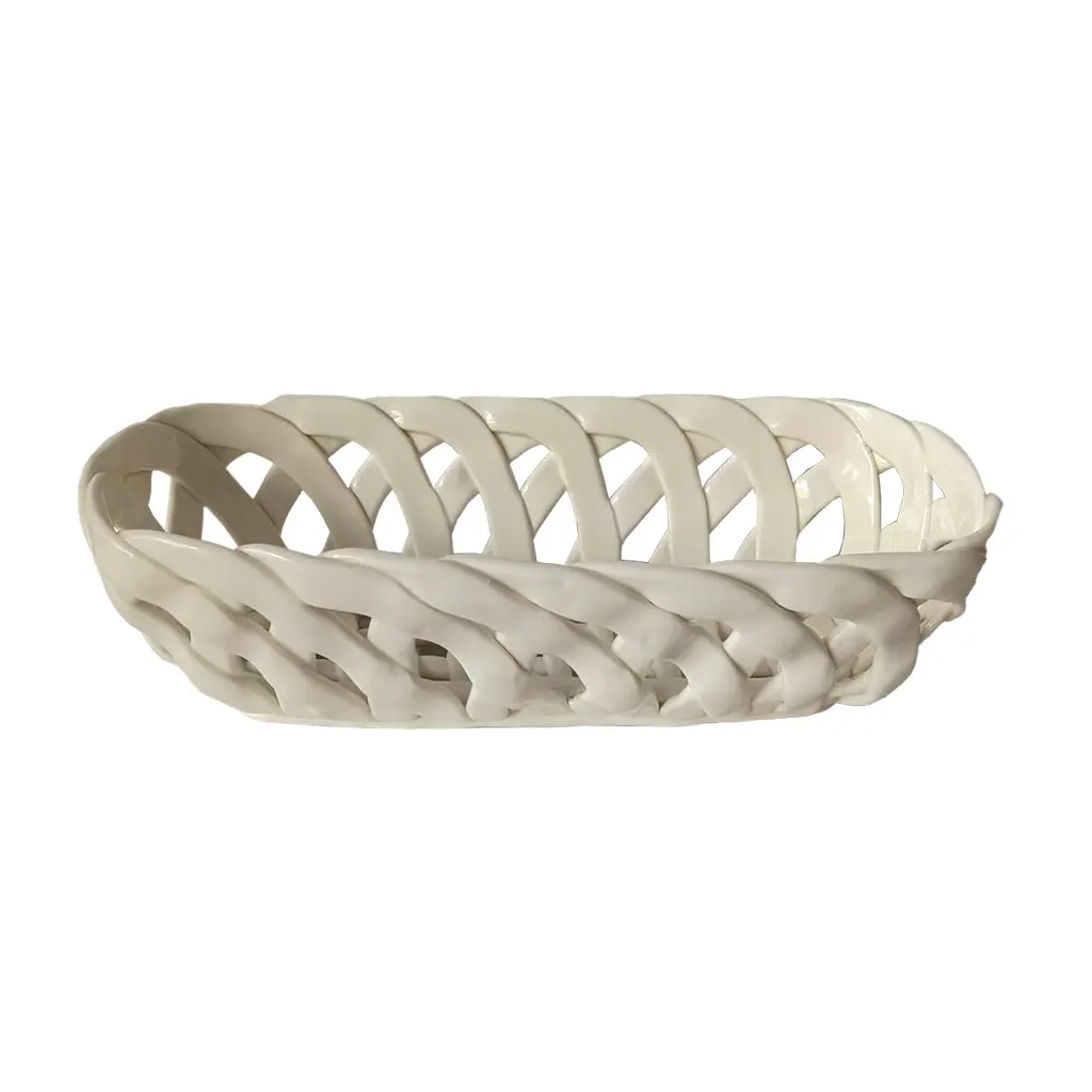 Opjet Beige Decorative Ceramic Rectangular Basket Gm