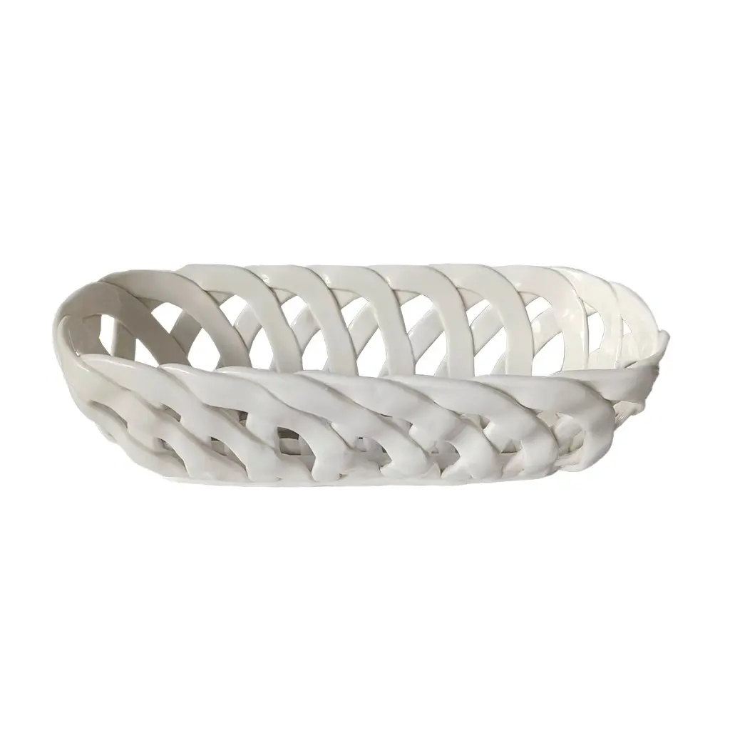 Opjet Blanc Decorative Ceramic Rectangular Basket Gm