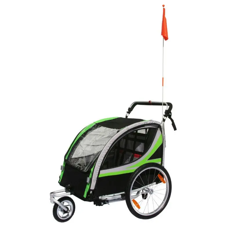 Image of Fahrradanhänger gedeckter Kinderwagen 2 Plätze in Alu maxi Befestigung Radachse - kommt mit Vorderrad + Griff Bremse - Montage rapide ohne Werkzeug Kind P2R 36 Kg