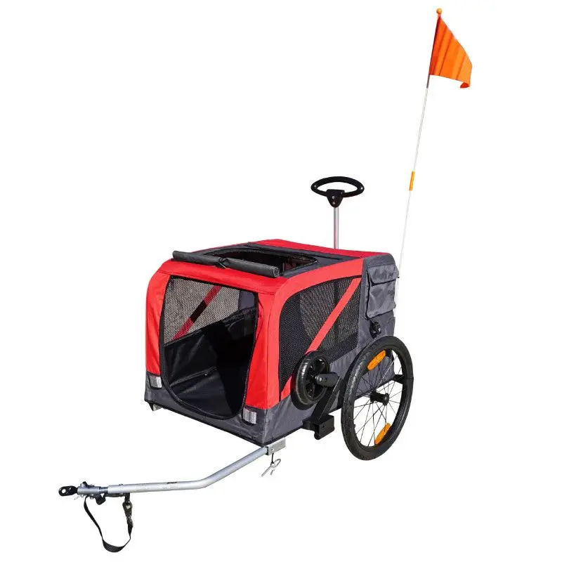 Image of Maxi-Nutzfahrradanhänger mit 20"-Rädern und Hinterradbefestigung - verstärkter Metallboden für den Transport von Hunden oder Gepäck mit Handgriff und 2 Rädern P2R