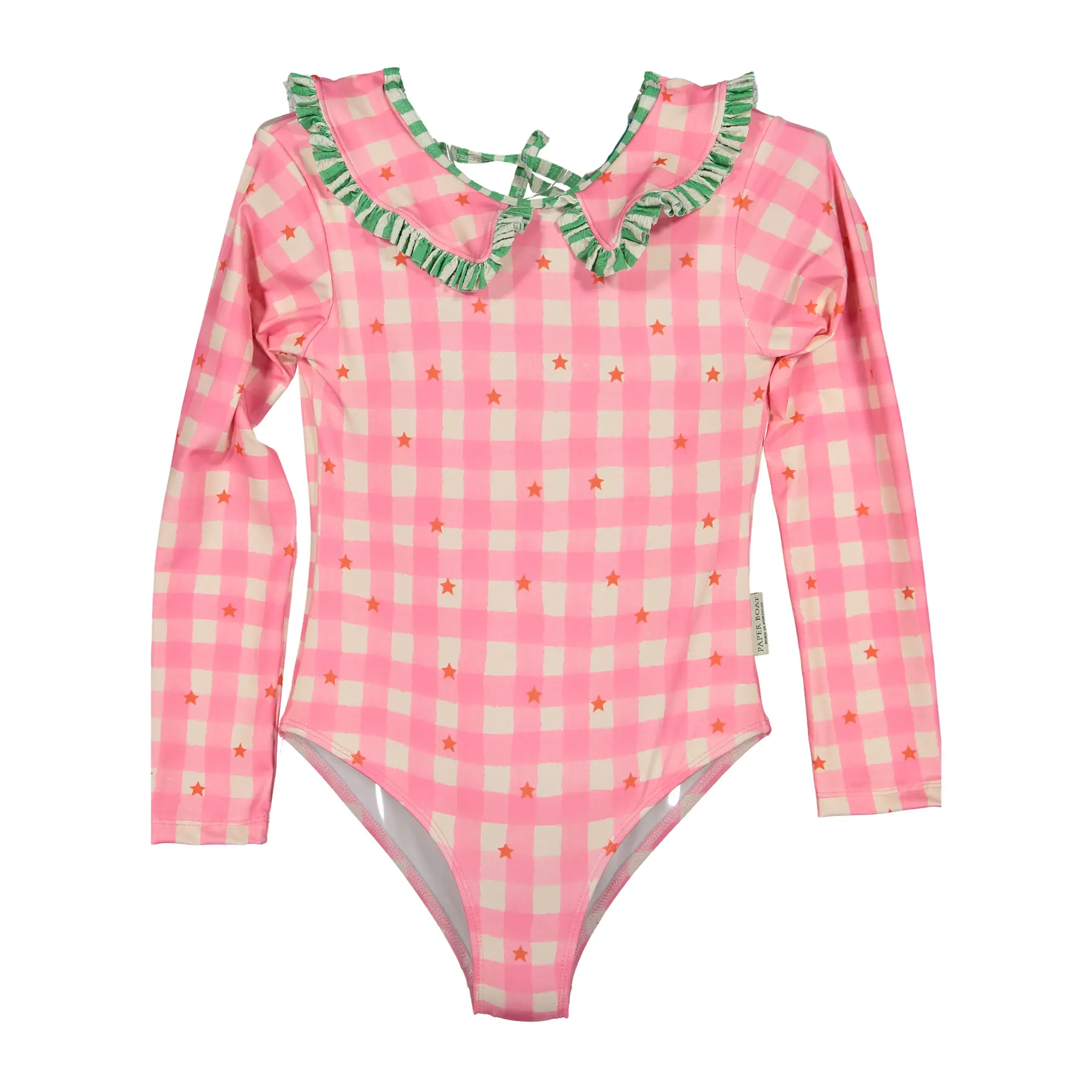Image of Badeanzug Einteiler Mädchen Paper Boat Gingham Stars