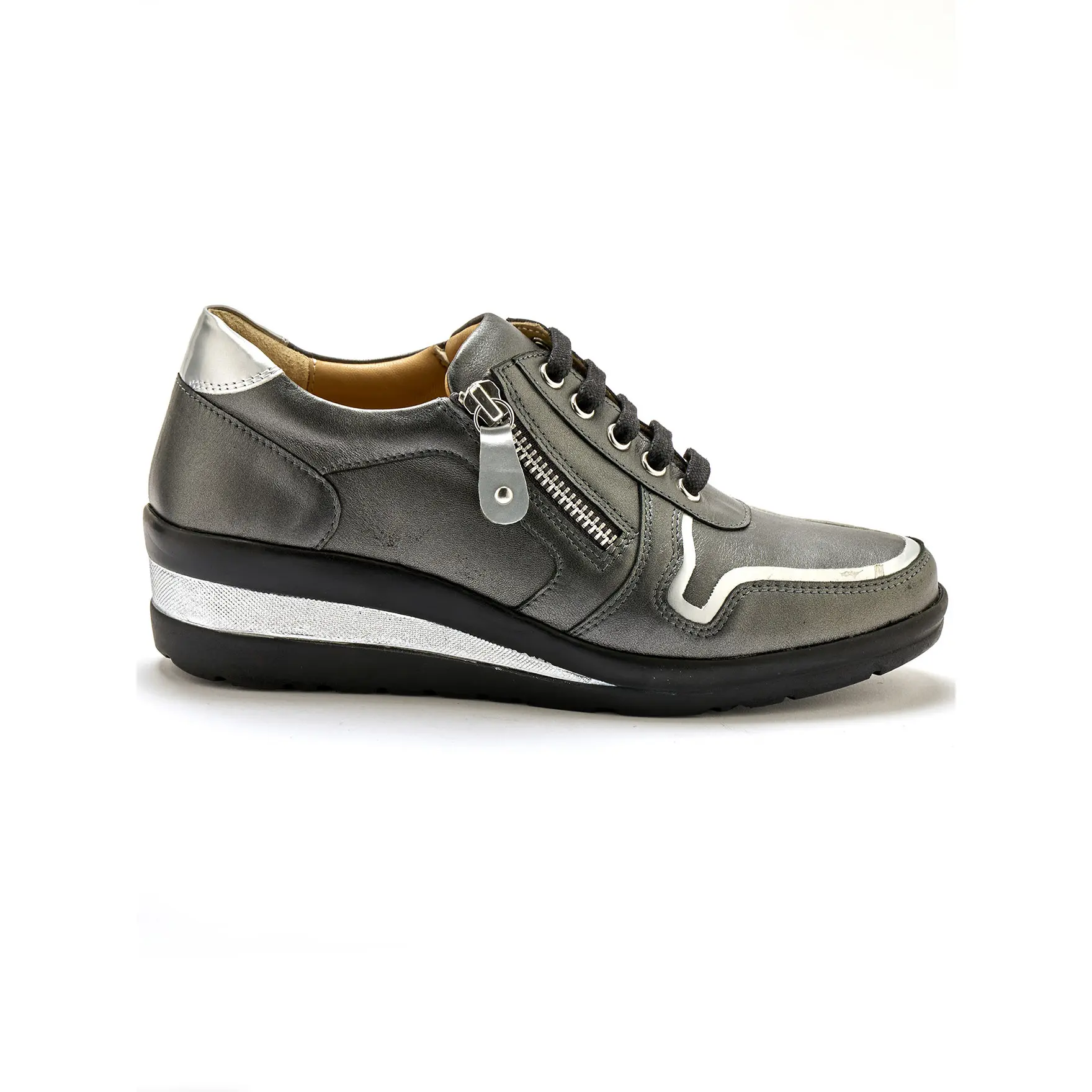 Image of Damen Sneaker mit Reißverschluss und Schnürsenkeln Pédiconfort