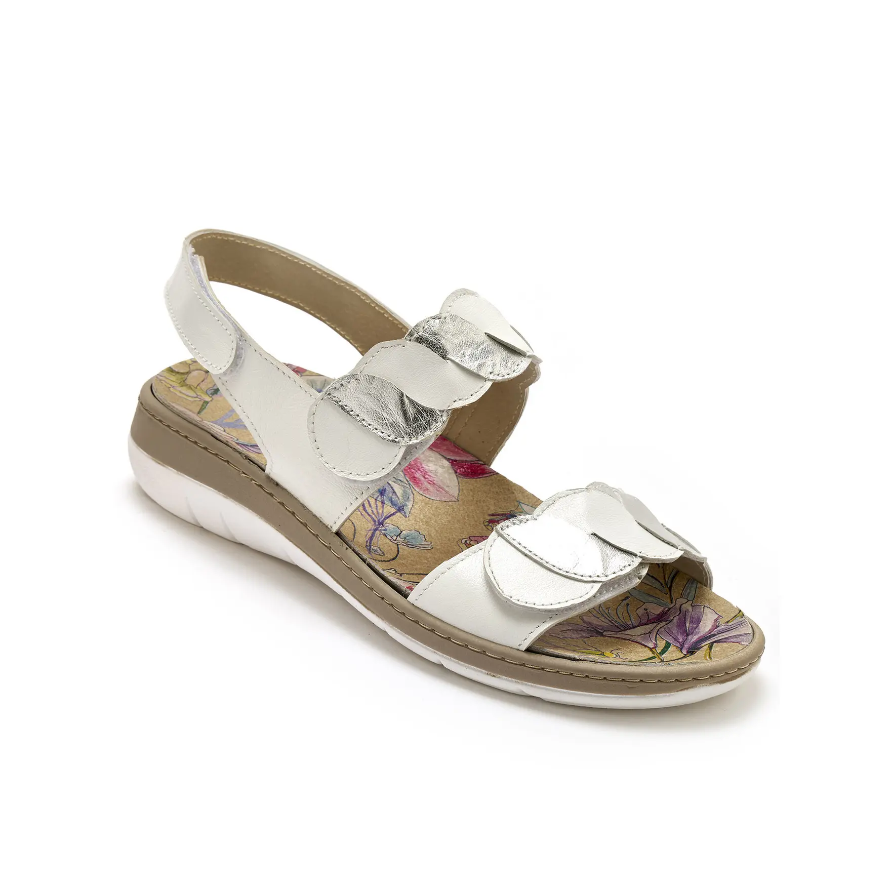 Image of Sandalen mit totaler Öffnung und 3 Klettverschlüssen für Damen Pédiconfort