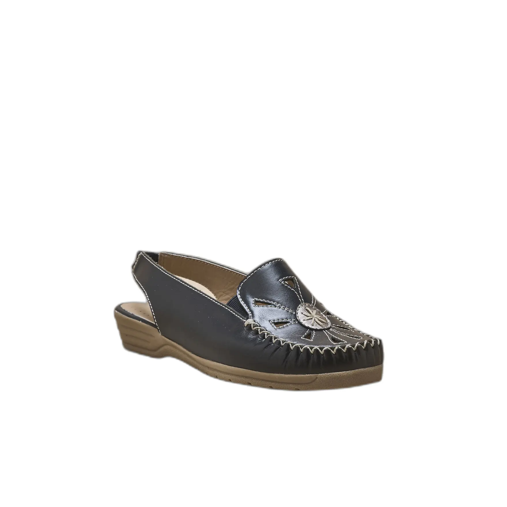 Women's elasticated perforated leather sandals Pédiconfort