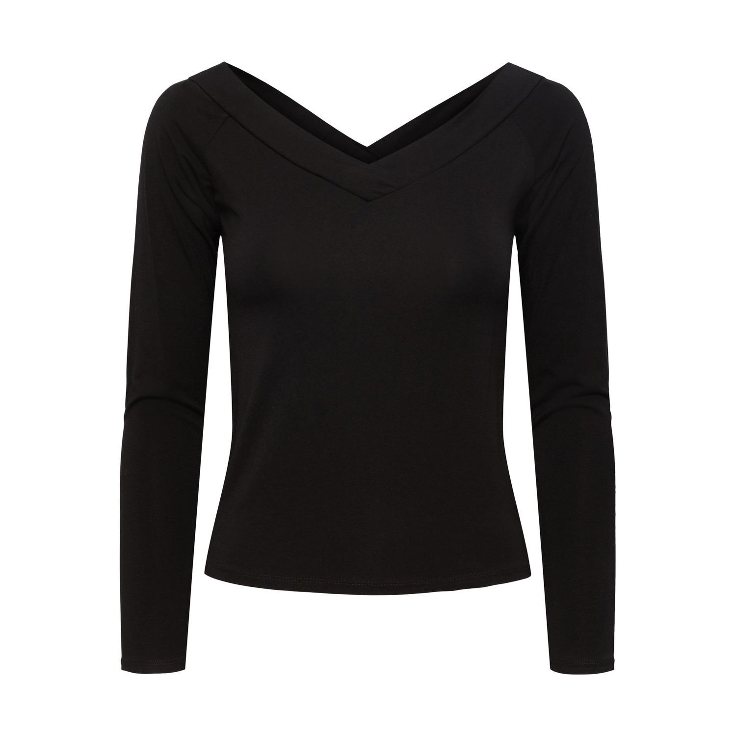 5714502778101 - T-Shirt mit V-Ausschnitt unbedeckte Schultern lange Ärmel Damen Maliva