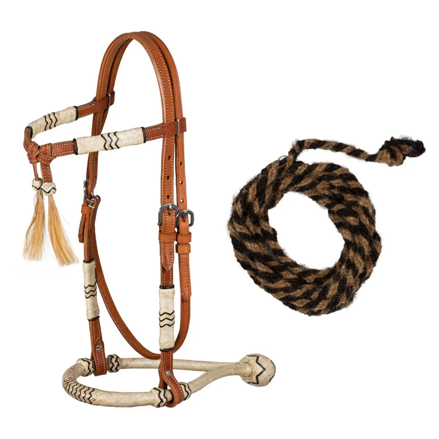 Pool's Marron Bosal Riding Bridle With Horsehair Reins