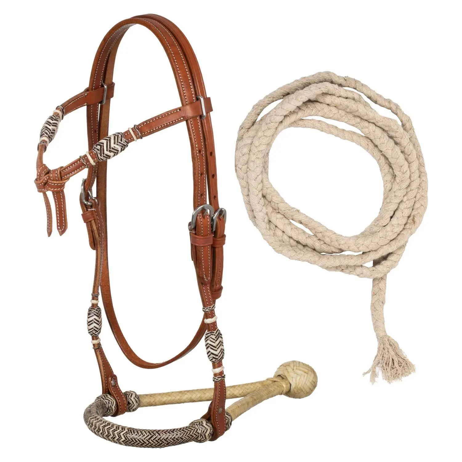 Pool's Marron Leather Horse Riding Bridles With Cotton Mecate Reins