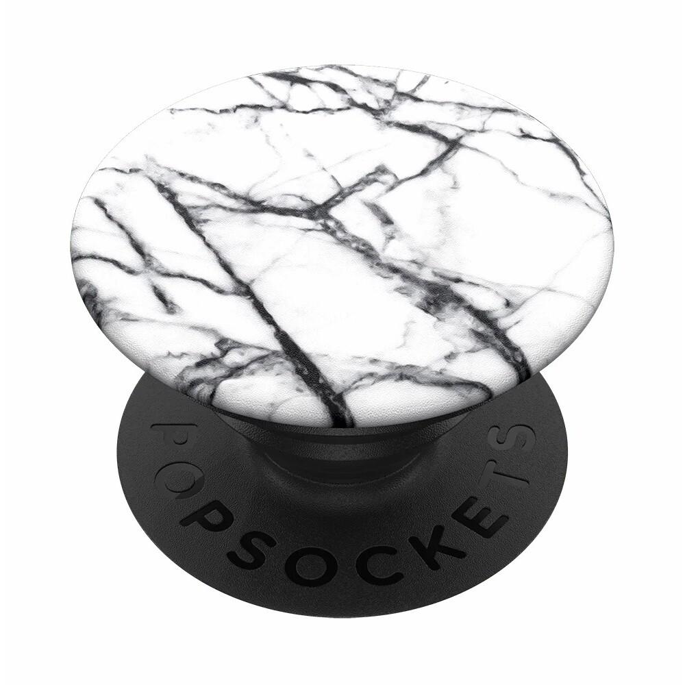 0842978139678 - PopSockets Swappable PopGrip - Haltering Ständer für Handy Tablet - Dove White Marble - schwarz (Faltenschlauch) schwarz (Plattform)