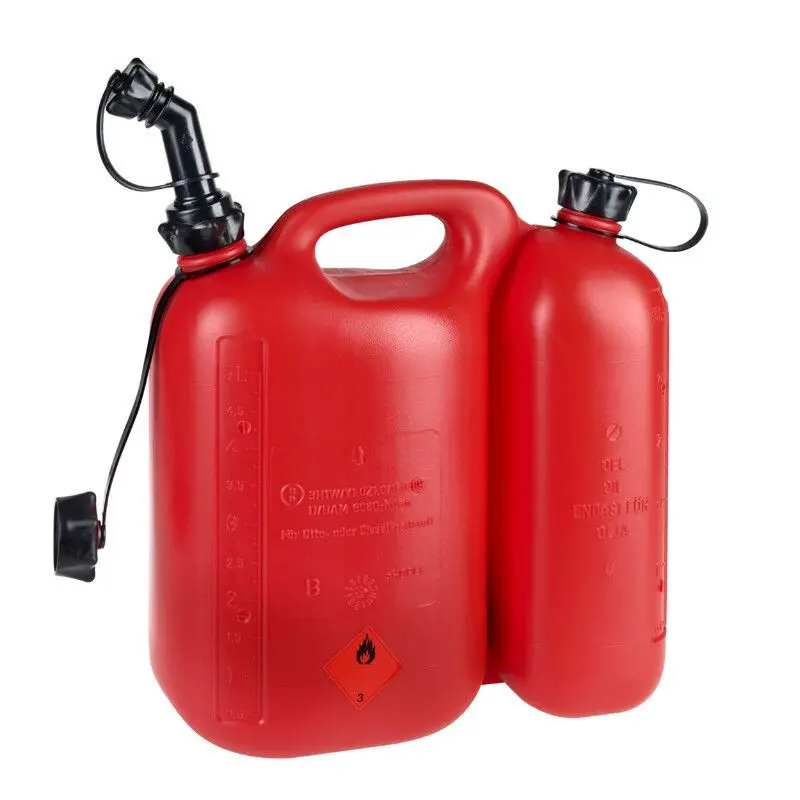 Jerrycan Benzin- und Treibstoffkanister aus Polyethylen mit zwei Kammern und flexibler Tülle Pressol