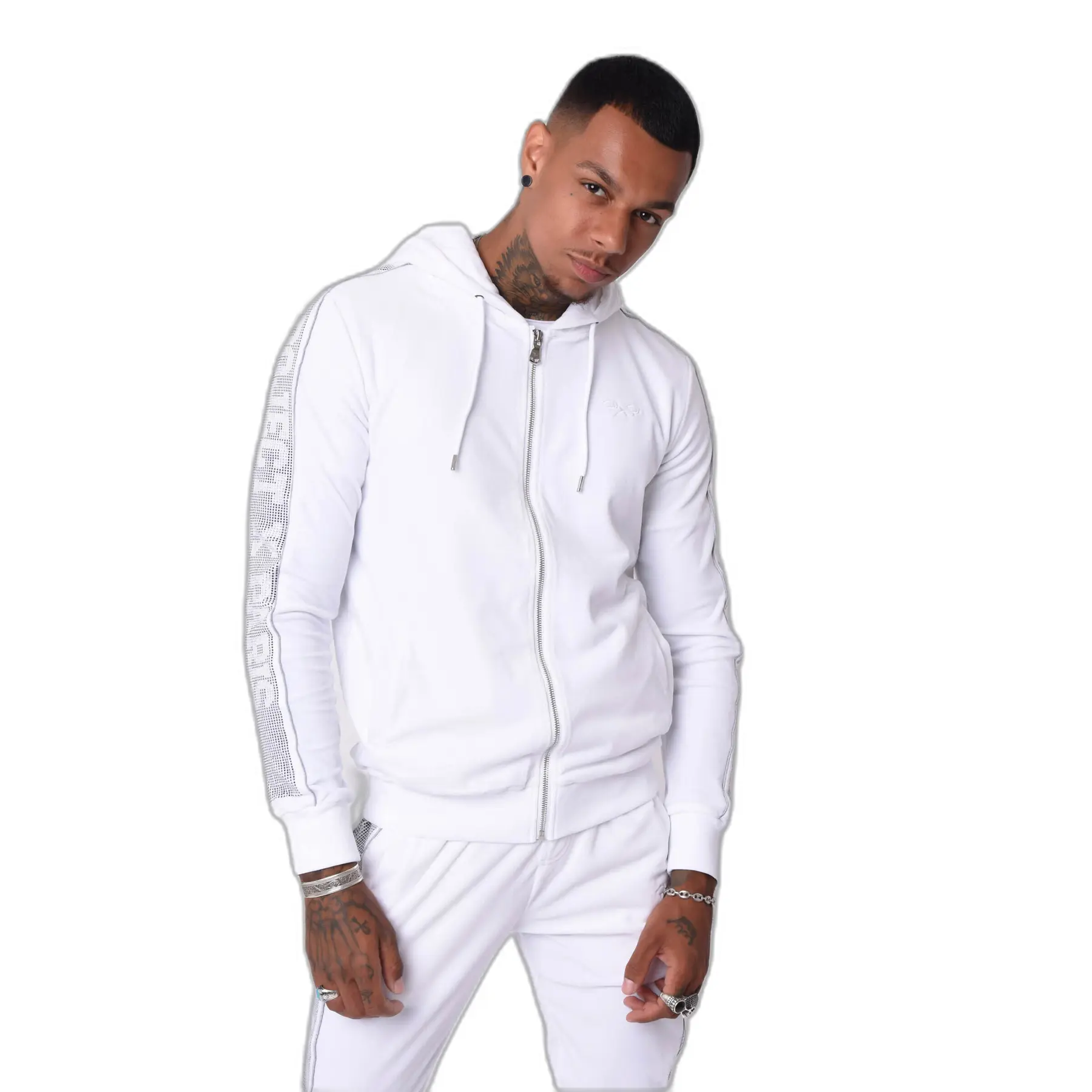 Giacca con cappuccio con fascia con logo in strass