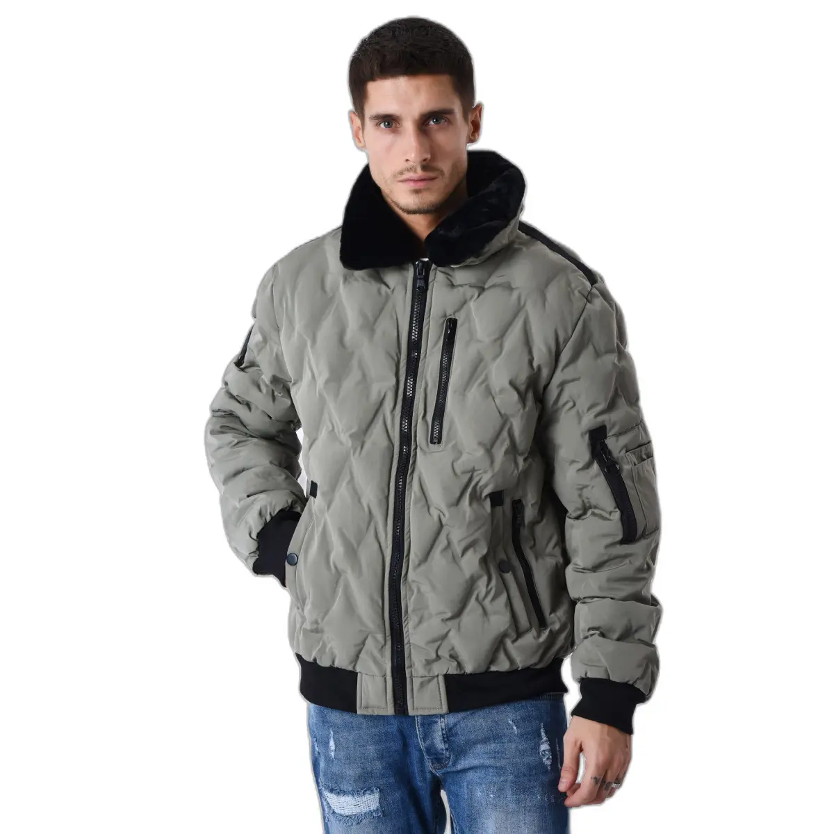 3665957142486 - Daunenjacke mit Fliegerkragen und Pelzbesatz Project X Paris