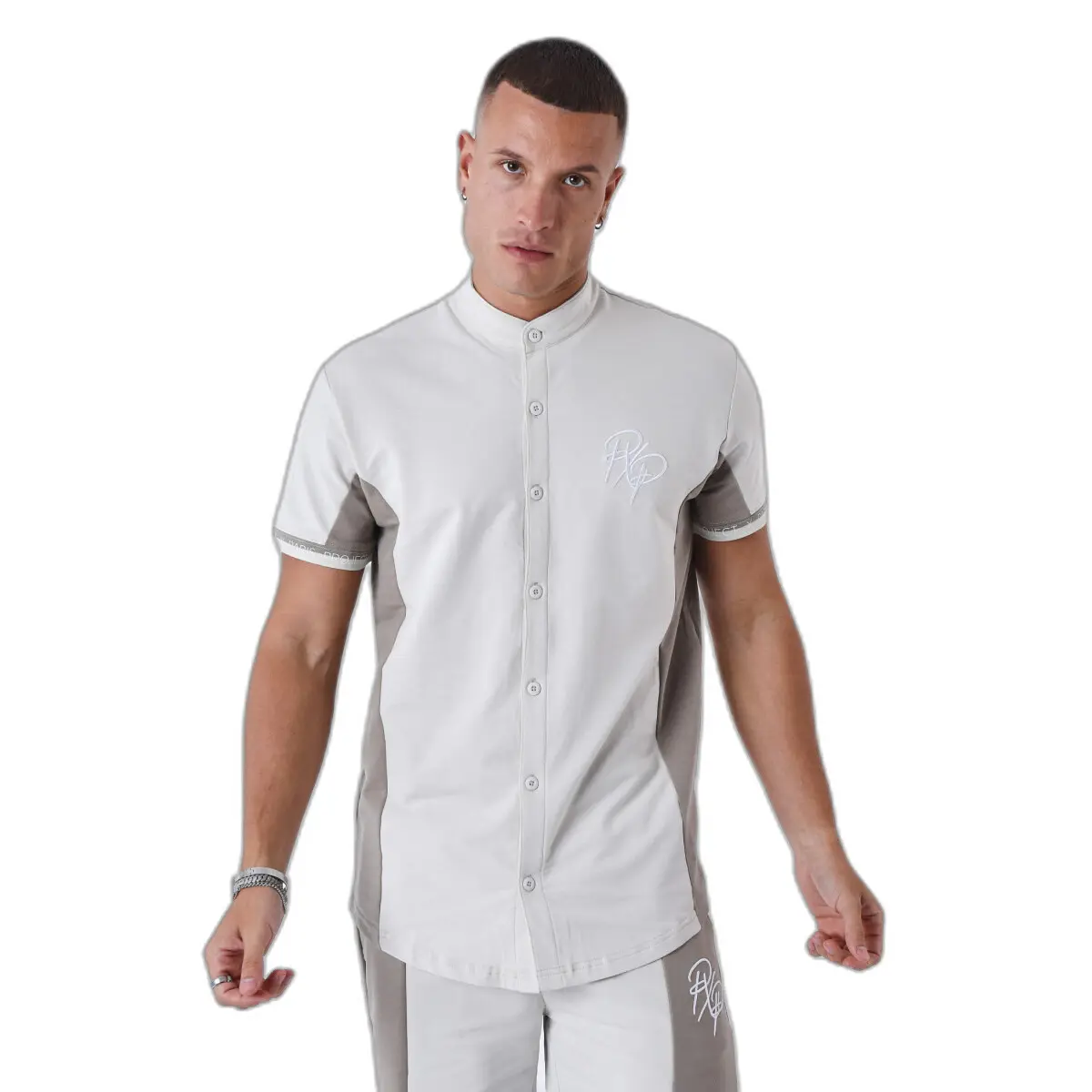 Camicia con copricollo mao bicolore