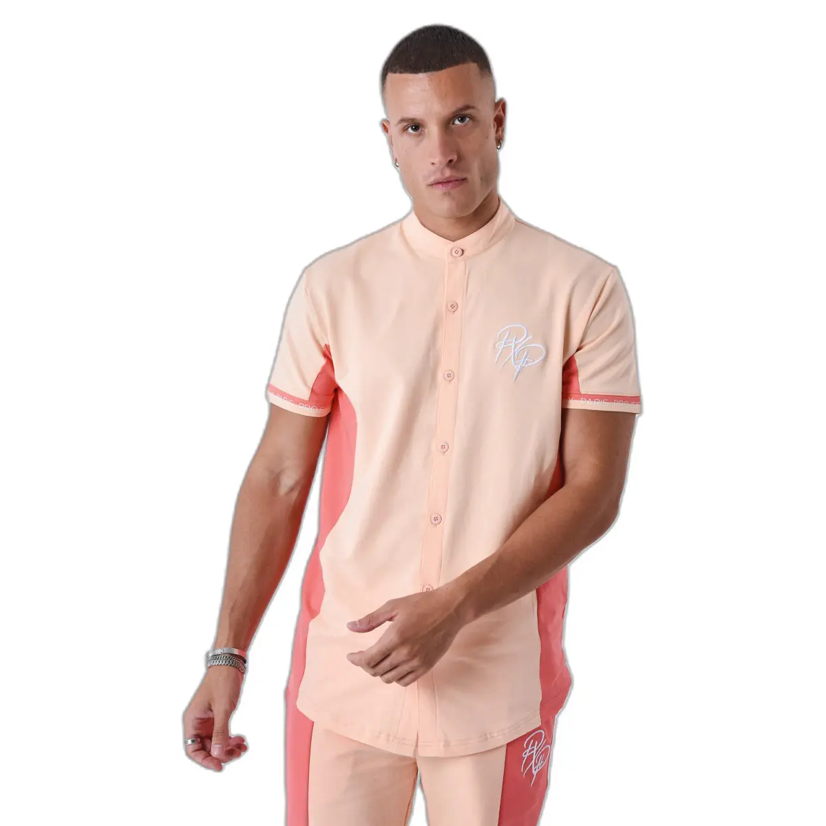 Camicia con copricollo mao bicolore